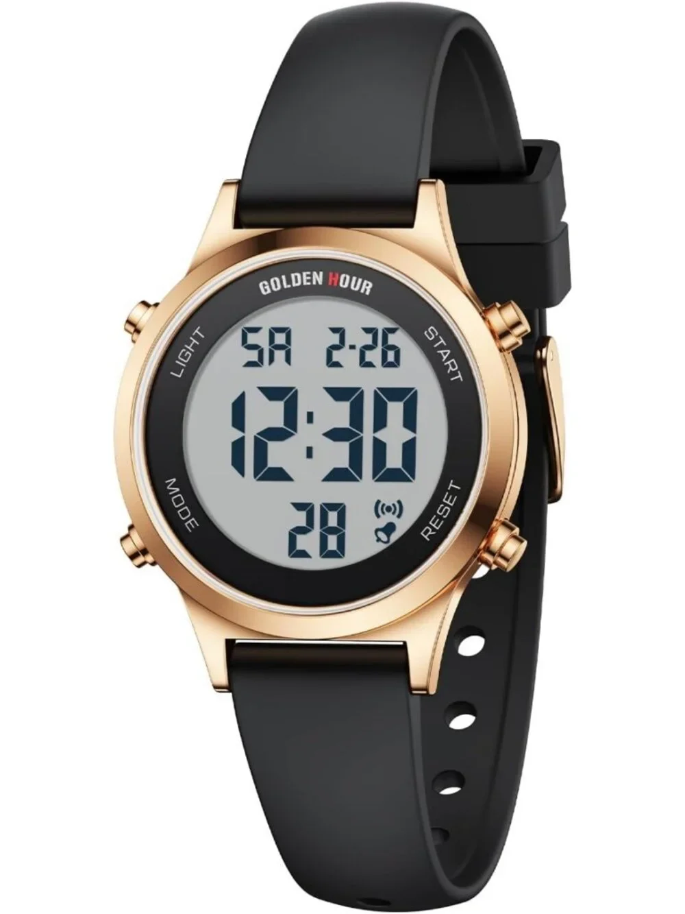 Waterproof Women's Digital Sports Watch - Silicone Strap, Alarm, Stopwatch, Rose